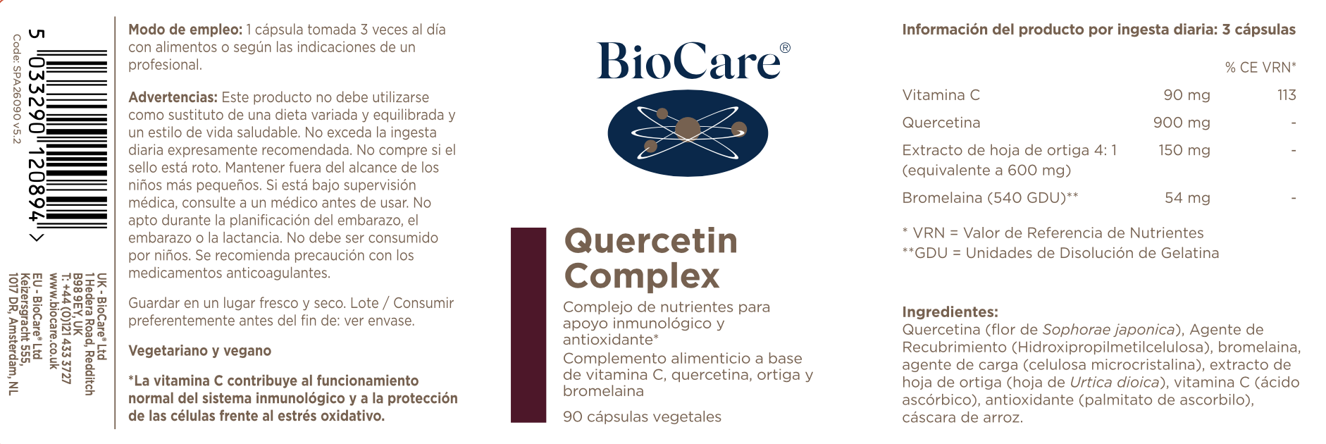 Flavonoides Complejo de Quercetina · Biocare | 90 cápsulas