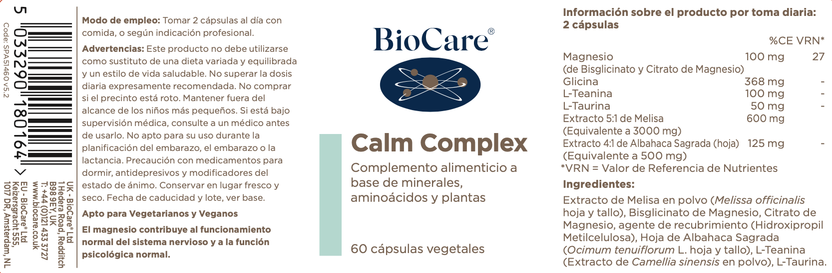 Complejo Calmante · Biocare | 60 cápsulas