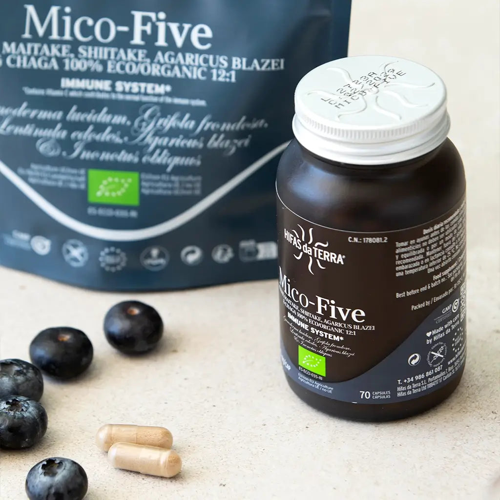 Extractos puros Mico-Five de hongos reishi, shiitake, maitake, sun y chaga