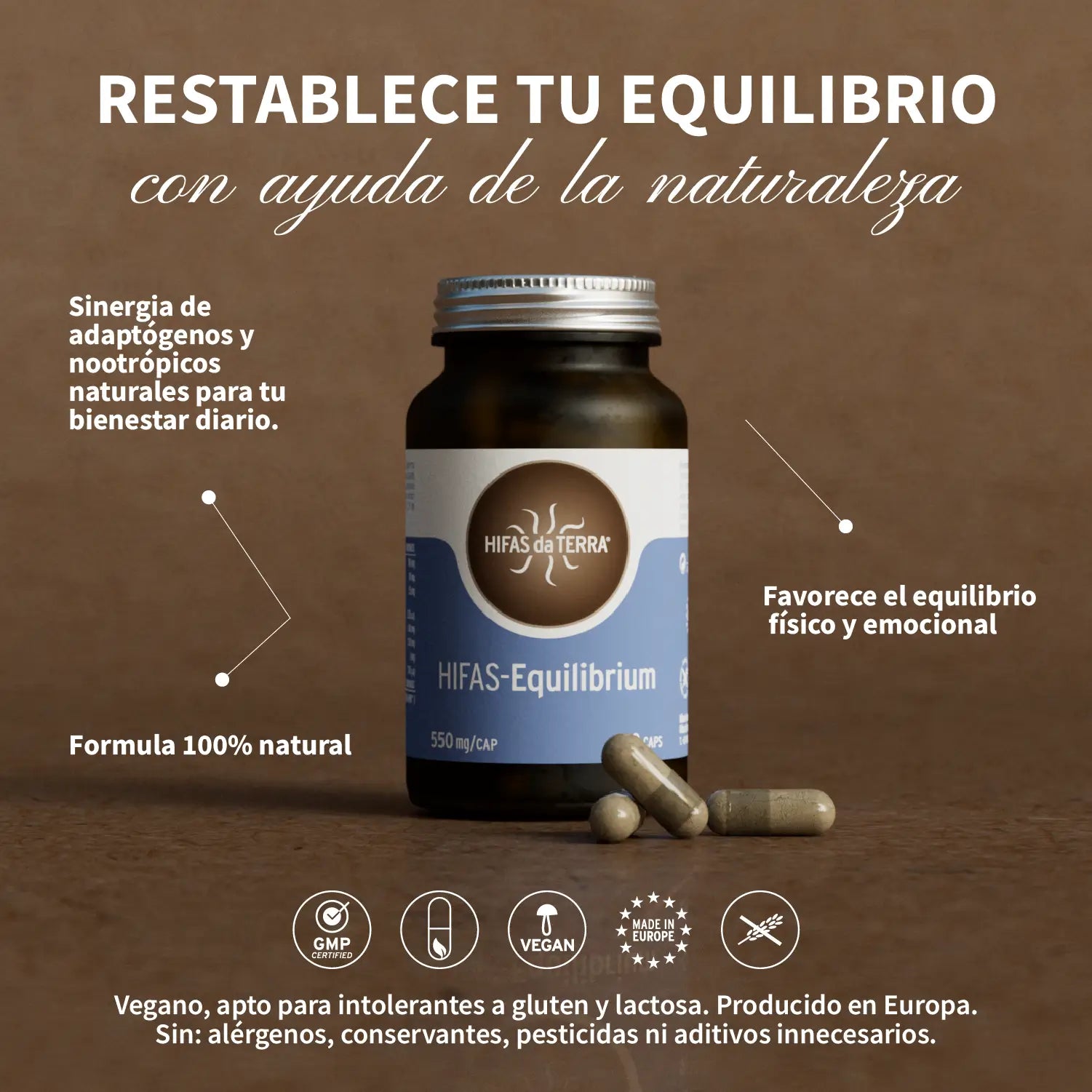 Reishi, Melena de León y Cordyceps Hifas-Equilibrium · Hifas da Terra | 60 cápsulas